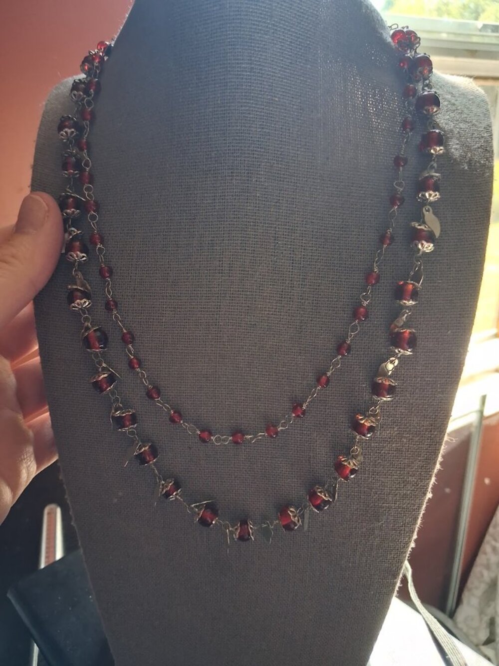 22 inch Double stranded Red beaded necklace